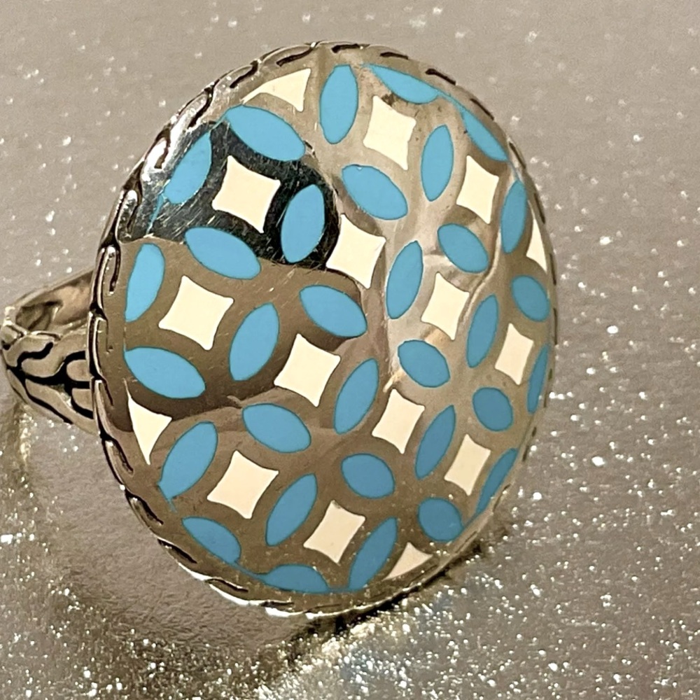 John Hardy Kawung Pattern Enamel Detail Disc Ring - Picture 8 of 9